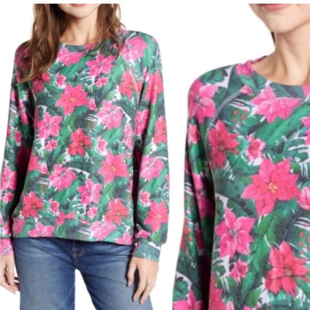 NWT WILDFOX Island Holiday Poinsettia Sommers Christmas Pullover Sweatshirt S - Picture 2 of 7